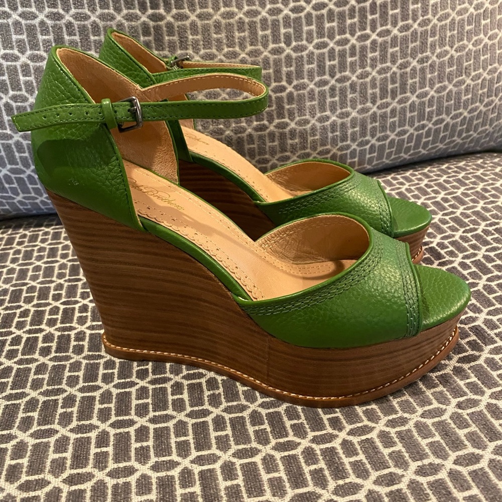 Brooks Brother’s tumbled calfskin wedge heels